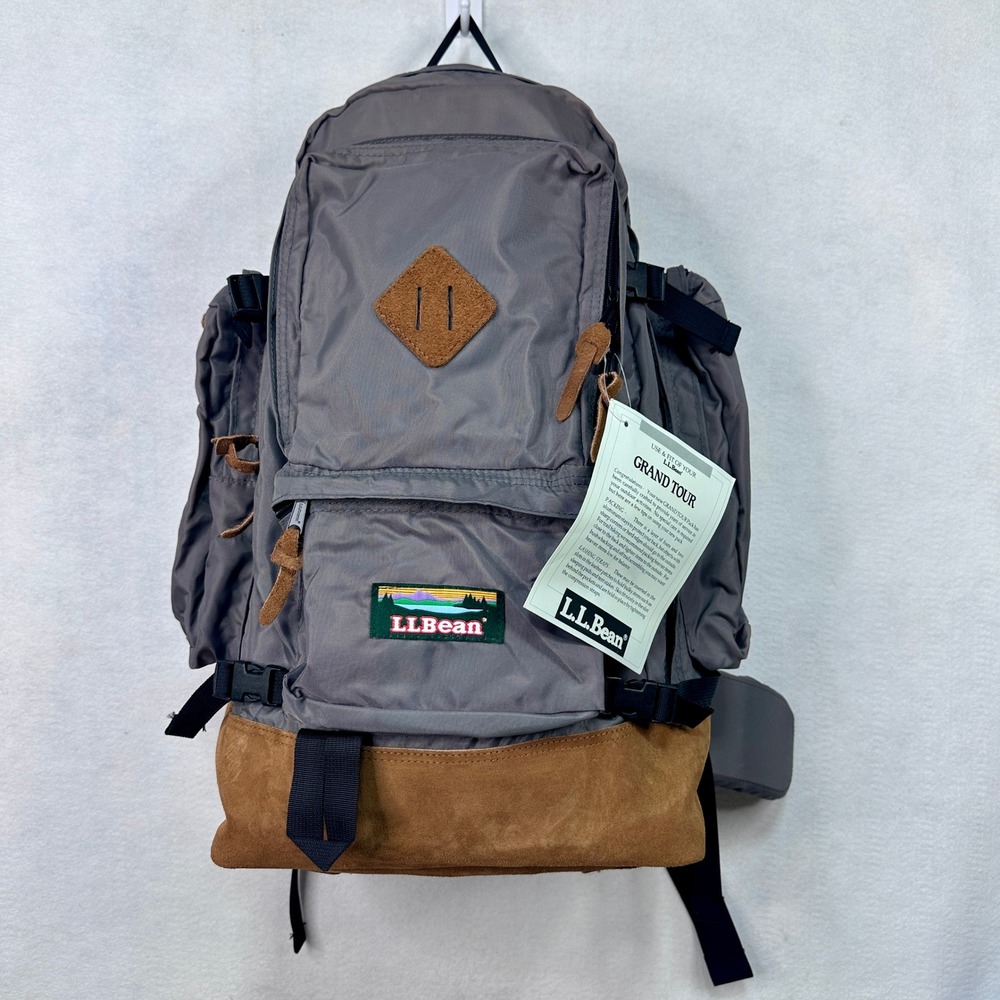 LL‎ Bean Grand Tour Backpack Vintage Hiking Backpack Gray Suede Bottom F696WJ
